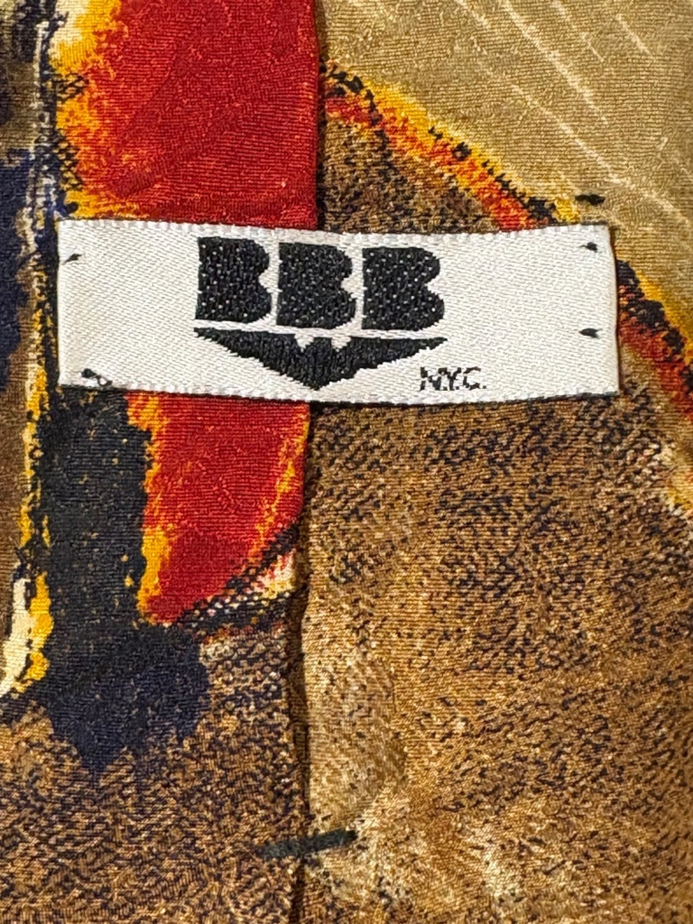 Vintage BBB NYC Abstract Art Silk Tie Multicolor Earthy Red Gold